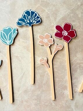 Decorative Wooden Floral Picks - Pink, Blue, Navy, Aqua